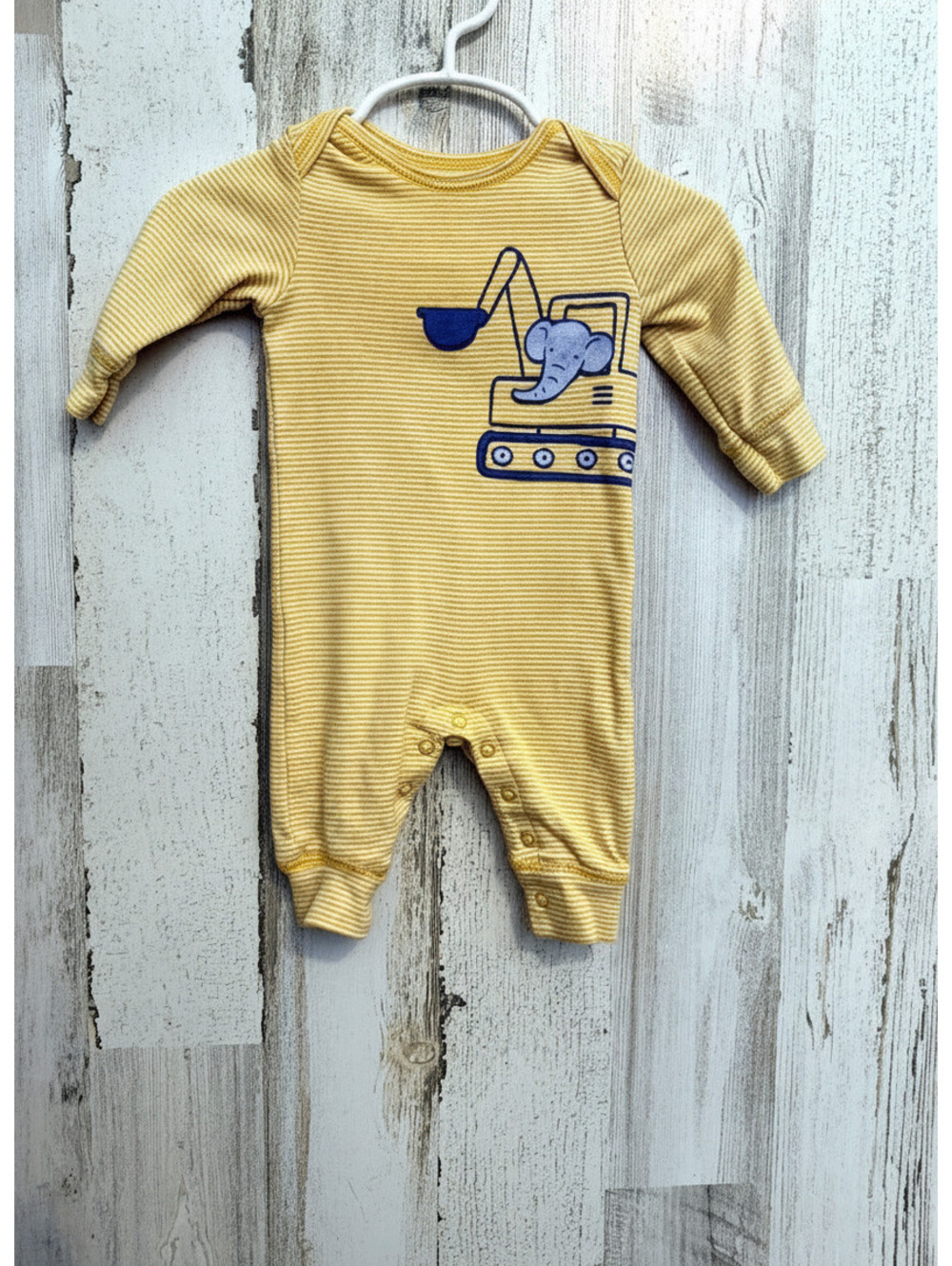 Carter's Yellow Striped Elephant Excavator Romper 3M Baby